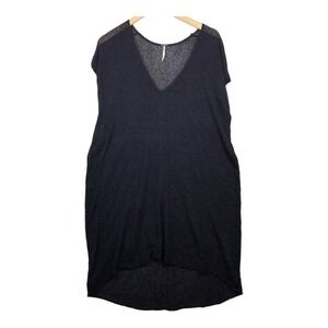 Free People Black V-Neck Sheer Oversized High-Low Dress Swimsuit Cover Up Size S